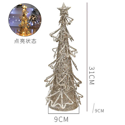 LED Lighted Christmas Tree Table Ornaments Small Metal Christmas Tree Xmas