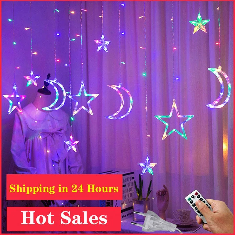 LED Star Lamp Curtain Garland Fairy String Lights Christmas Decoration Outdoor