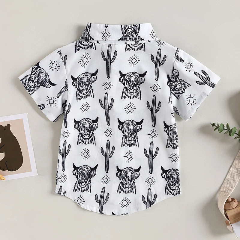 Fashion Summer Baby Boys Shirts Cattle Cactus Graphic Print Short Sleeve