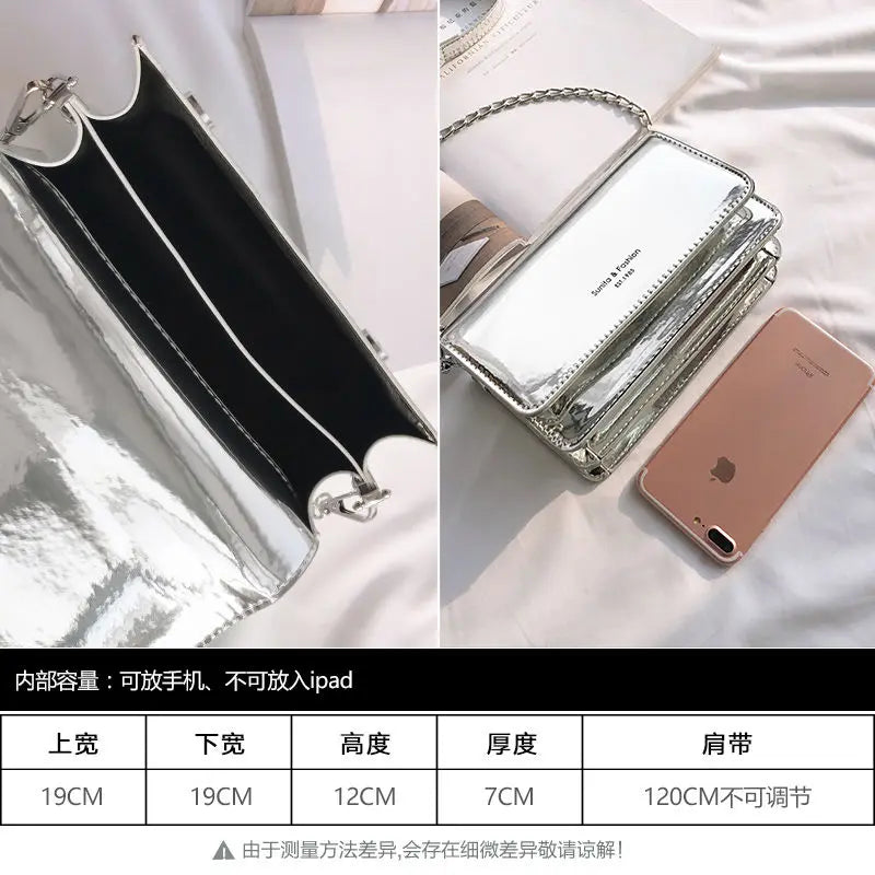 Women Laser Flap Bags Mirror Chain Shoulder Bag Summer Small Handbag