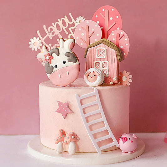 Farm Animal Cake Decoration Cows Sheep Pig Acrylic Ladder