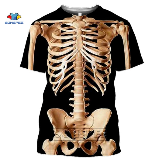 SONSPEE 2020 New Arrival Male Skeleton Internal Organs T-Shirts 3D Print Round