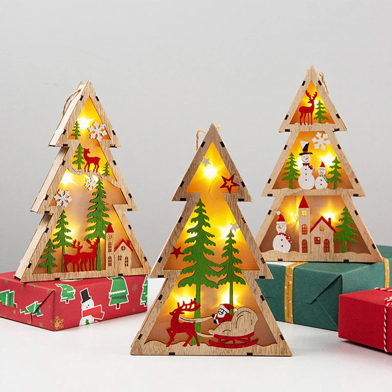 Wooden Luminous Christmas Tree Desktop  Christmas Decorations Ornaments LED