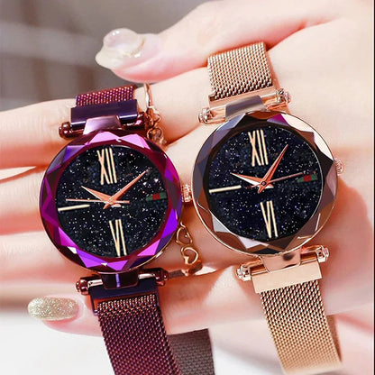 Luxury Rose Gold Women Watches Minimalism Starry Sky