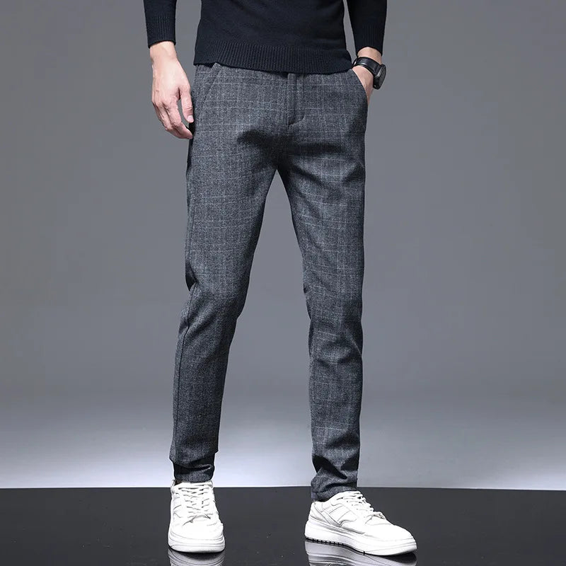 Spring Pants Men Stretch Slim Fit Elastic Waist Business Classic Korean Cargo