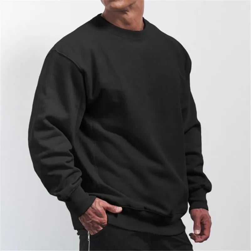 Men's Sweatshirt White Pure Color Casual Men Spring Autumn Fleece Sweatshirts