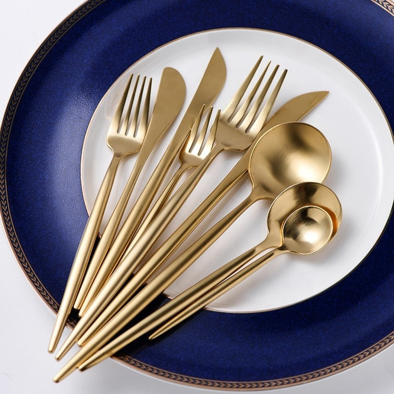 Stainless Steel 304 Matte Gold Flatware Hotel Luxury Dinnerware Spoon and Fork