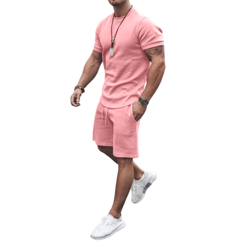 Gym Clothing Men 2022 Summer Custom Logo Short Sleeve Jogger Sets Patchwork