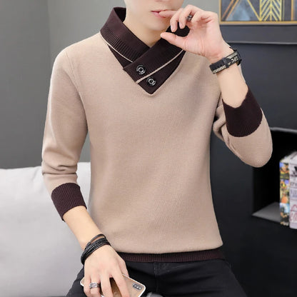 Men  Autumn V-Neck Pullover Sweater Men's Slim Fit Knitted Pullovers Men's