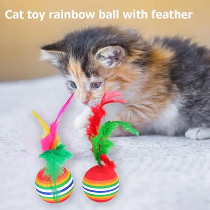 Cat Interactive Toy Funny Rainbow Toy Balls With Feather Cat Toys Play