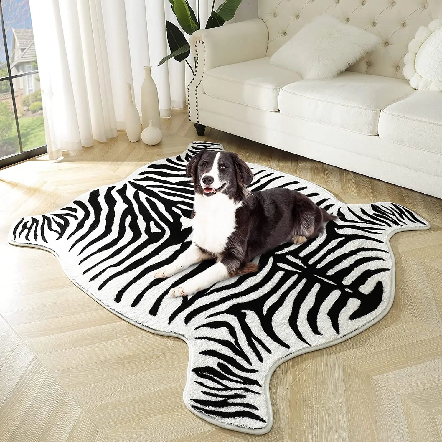 NOAHAS Zebra Print Rug Faux Fur Hide Rugs for Living Room Bedroom Cute Animal