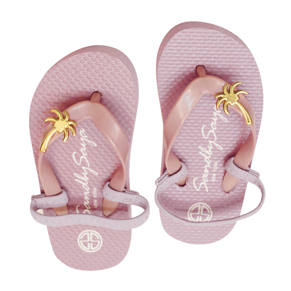 Gold Palm Tree - Baby / Kids Girls Flip Flops Studs Charm Sandal