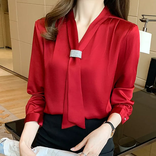 Korean Women Shirts Chiffon Blouses for Women Long Sleeve Shirts