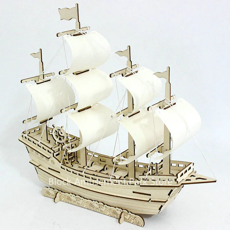 Sailboat Diy Toy Puzzle 3D Small Boat Educational Kids Gift Games Assemble Wood