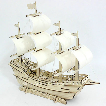 Sailboat Diy Toy Puzzle 3D Small Boat Educational Kids Gift Games Assemble Wood