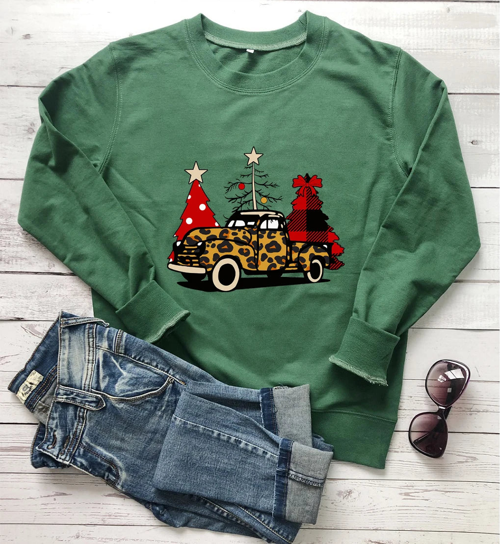 Leopard Truck Christmas Sweatshirt Merry Christmas Sweats Christmas Party