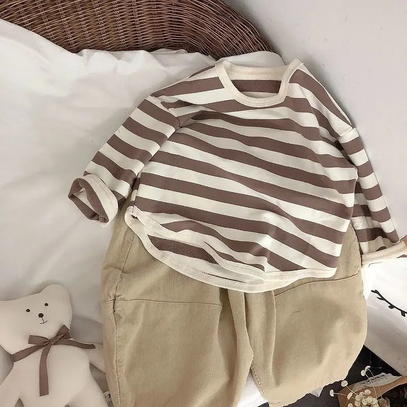 MiniAinis Spring Autumn New Girls Long Sleeve Striped Boys Cotton Hoodies