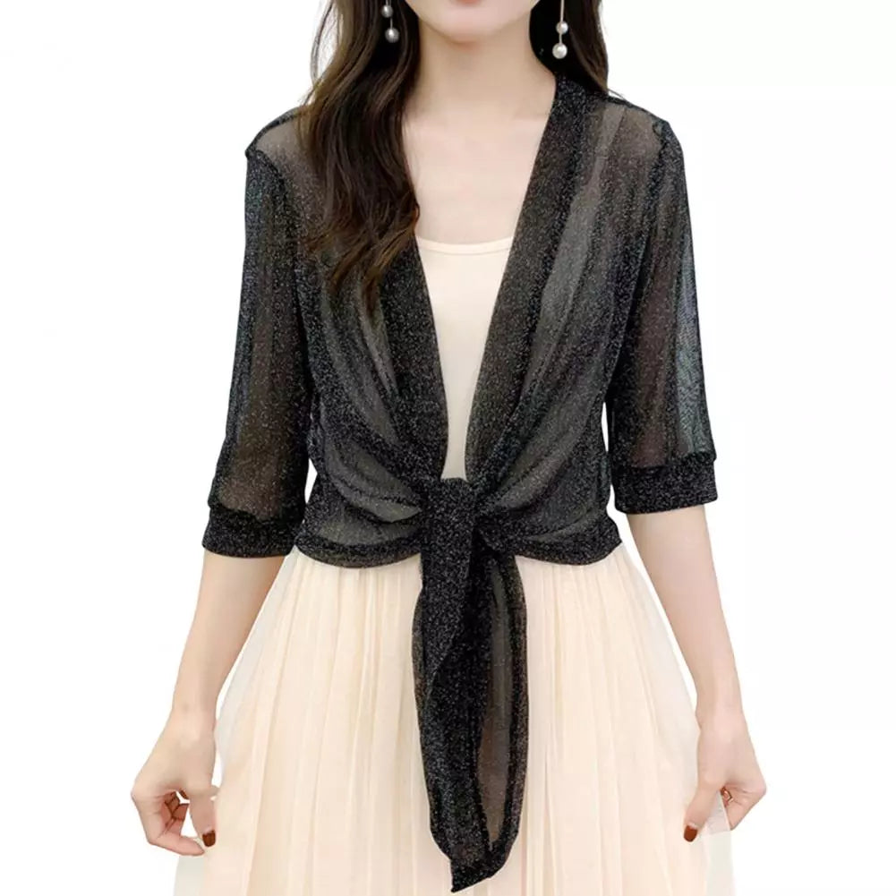 Stylish Jacket Cardigan  Half Sleeve Front Lace-Up Summer Coat