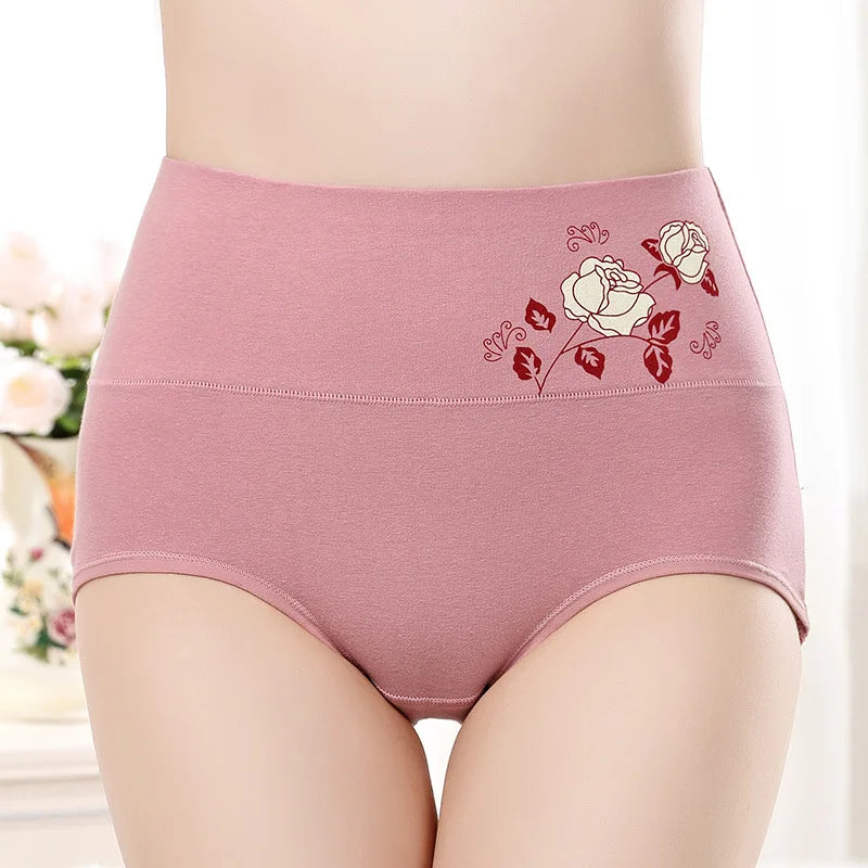 New Women's Cotton Panties High Waist Briefs Embroidery Lingerie Fashionable