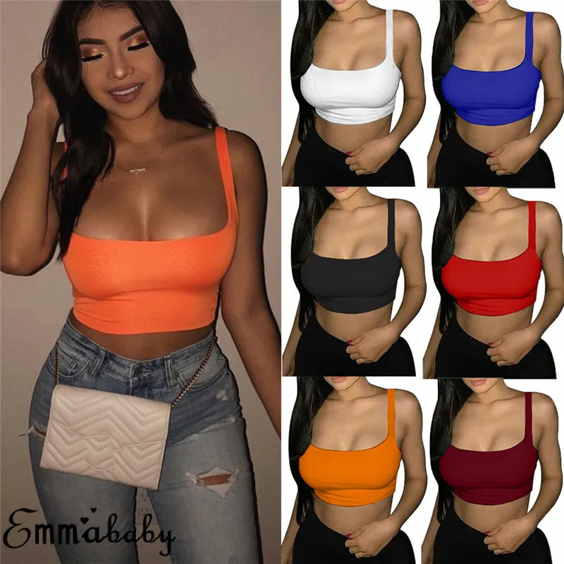 Sexy Women Solid Strappy Tank 2019 Vest Crop Top Summer Beach Party