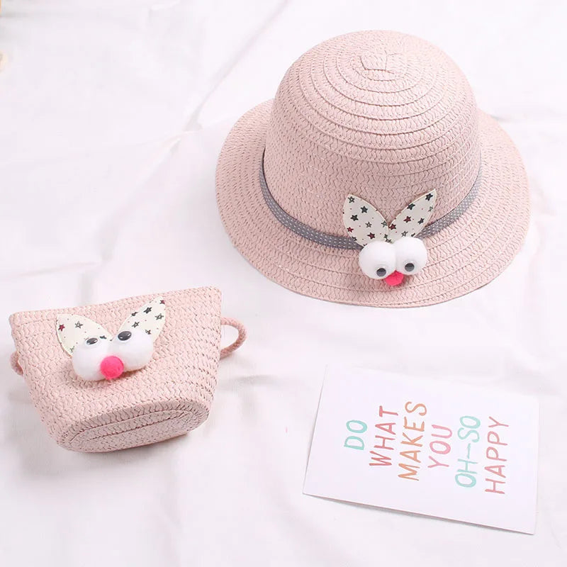 Summer Baby Flower Breathable Hat Straw Hat With Handbag Bags Kids Hat Girls