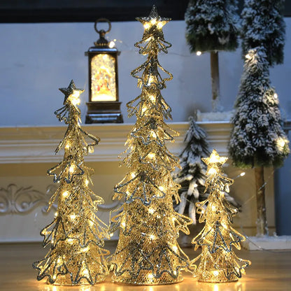 LED Lighted Christmas Tree Table Ornaments Small Metal Christmas Tree Xmas