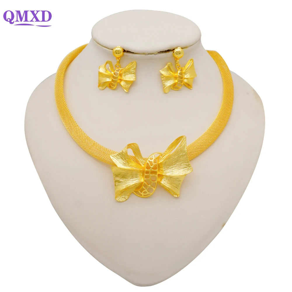 Ethiopian Dubai Gold Color Jewelery Sets for Women Girl Bridal Tassel Flower