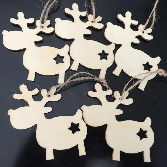 10pcs Unfinished Wooden Deer Christmas Gift Tags Christmas Tree Ornaments