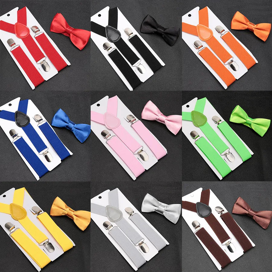 Kids Suspenders With Bowtie Fashion Children Bow Tie Set Boys Suspenders