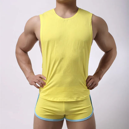 Men Tank Tops and Boxers Cotton Pajama Set Sleepwear Sexy Mens Underwear