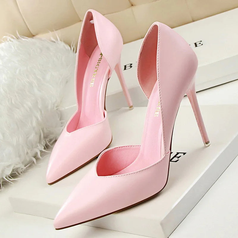 BIGTREE Shoes Women Pumps Fashion High Heels Shoes Black Pink Yellow Shoes Women