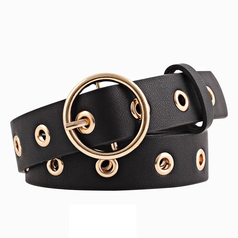 Metal Hole Metal Belt Women Girl Quality Imitation Leather Belt