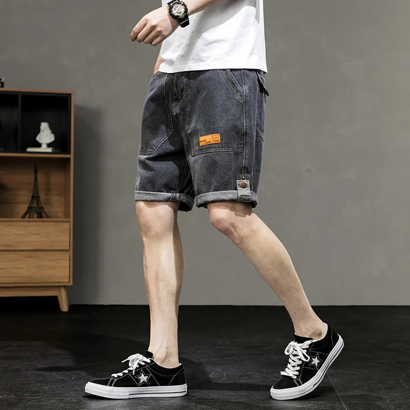 EAEOVNI Summer Denim Shorts Men's Cargo Shorts Korean Stytle Overalls Pants