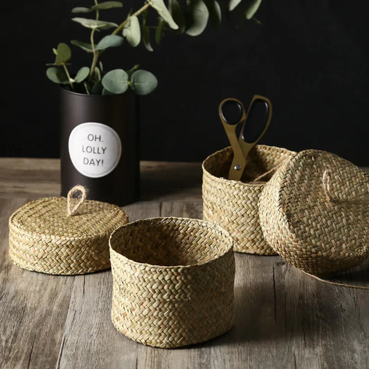 Handmade Storage Basket Cachepot for Flowers Weaving Woven Rattan Storage