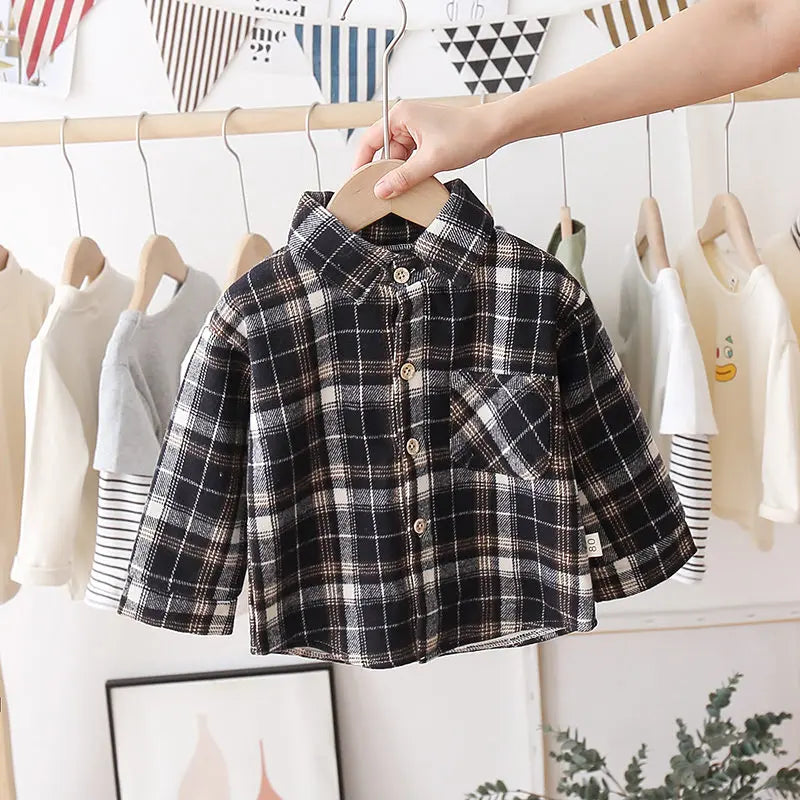 Fashion Boys Shirt New Plaid Style Kids Long Sleeve Shirt Children Cotton Clothe