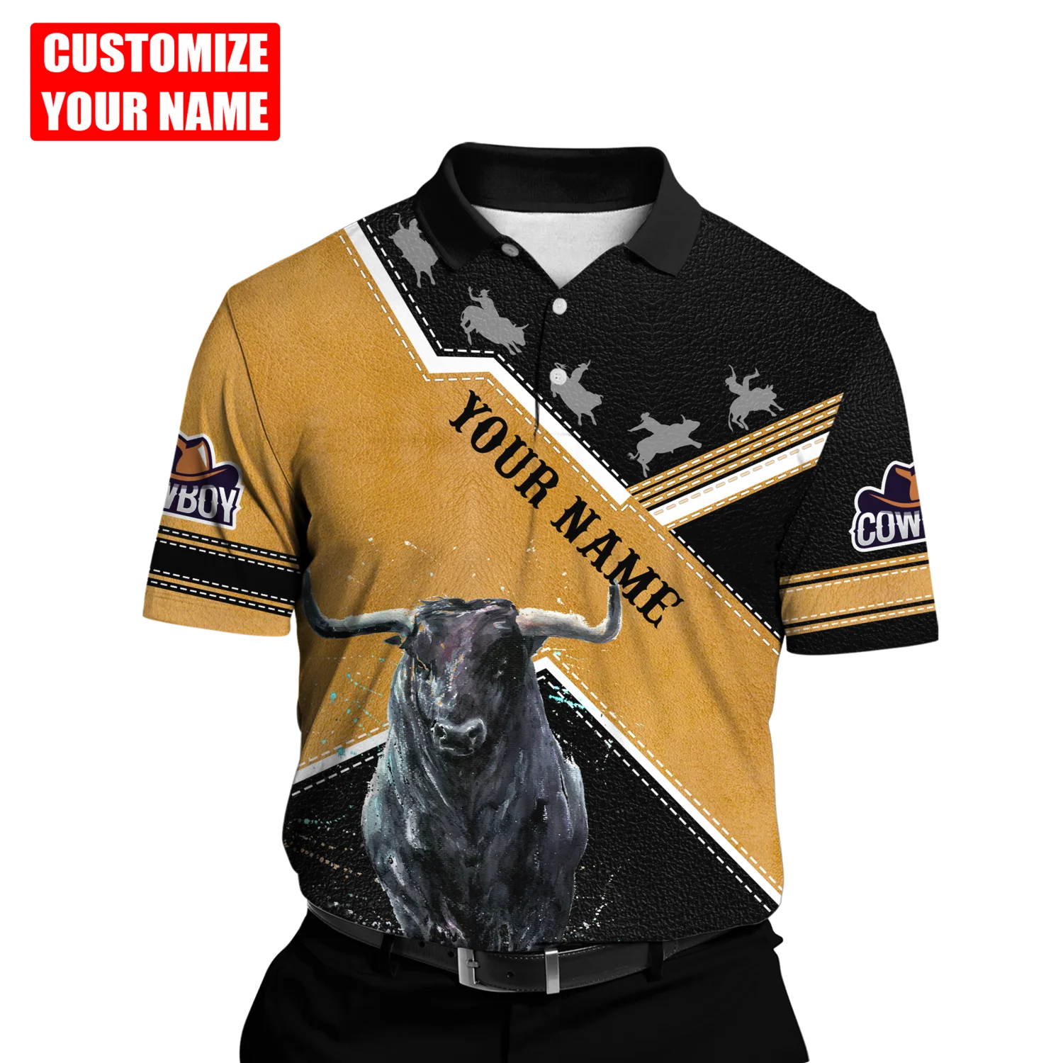 Personalized Name Bull Riding 3D All Over Printed Mens Polo Shirt