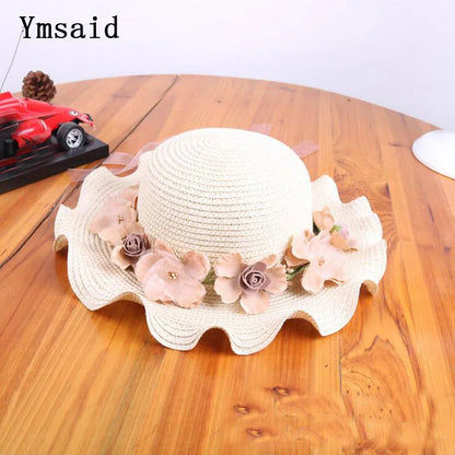 2021 Girls Summer New Hats New Straw Baby Sun Hat With Flowers