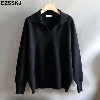 Autumn Winter Casual Chic V-Neck Oversize Thick Sweater Pullovers