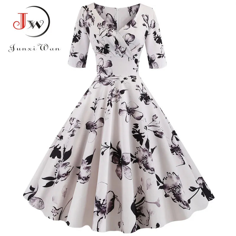 Women Summer Dress Casual Half Sleeve Elegant Vintage Office