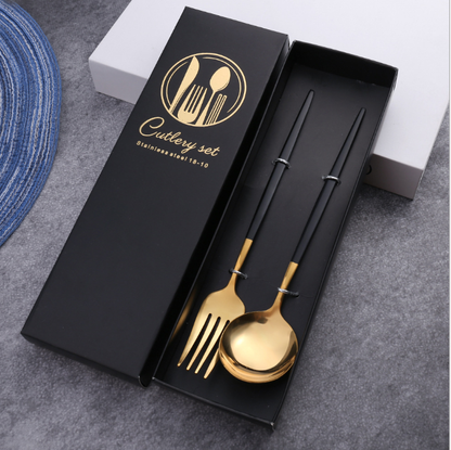 Luxury 18/10  Matte Black Gold Plated Stainless Steel Flatware Cutlery Set