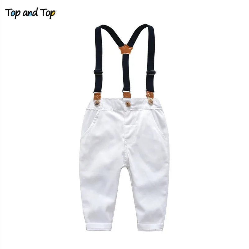 Top and Top Boys Gentleman Clothing Sets Autumn Kids Formal Shirt+Suspenders