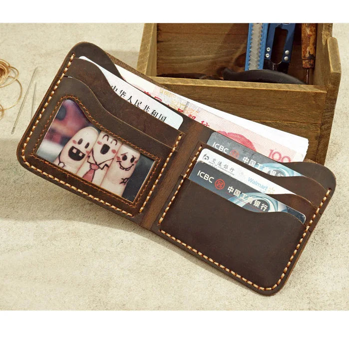 Top Genuine Leather Men's Wallet Retro Handmade Wallet for Men Real Leather