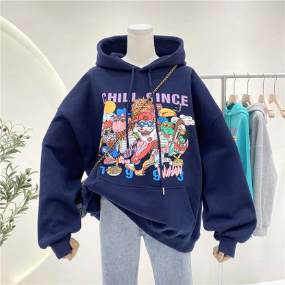 Cartoon Print Hoodies Women Spring Autumn Sweatshirt Fashion Pullover