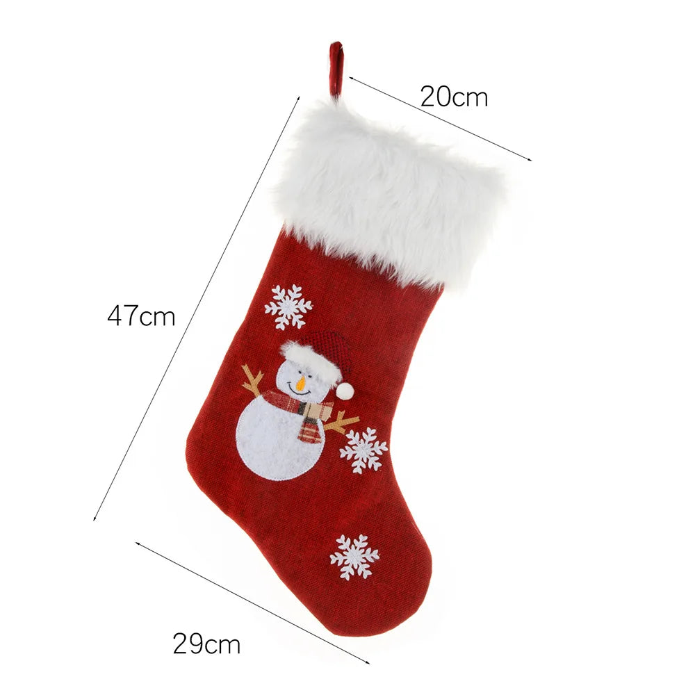 1Pc LED Christmas Socks Red Snowflake Luminous Christmas Knitting Stocking