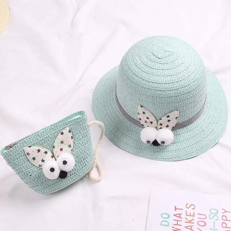 Summer Baby Flower Breathable Hat Straw Hat With Handbag Bags Kids Hat Girls