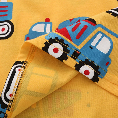 SAILEROAD 2024 Summer Yellow T Shirt Cotton Short Sleeve Cartoon Excavator