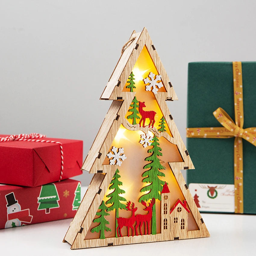 Wooden Luminous Christmas Tree Desktop  Christmas Decorations Ornaments LED