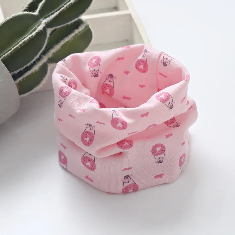 Korean Cotton Children's Scarf LIC Printed Cartoon Plaid Ring