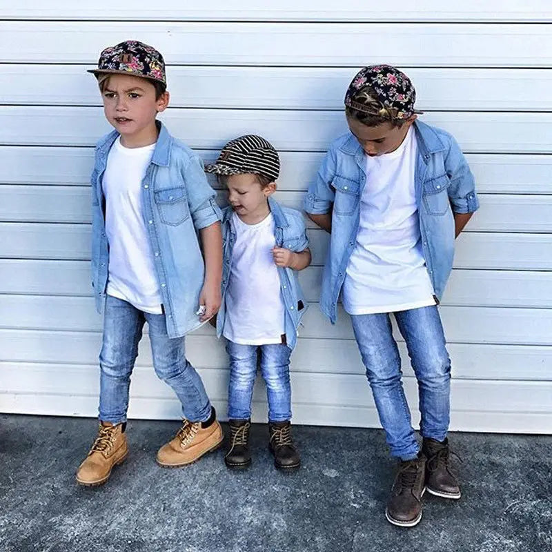 2020 Brand New Toddler Infant Child Kids Baby Boys Denim Shirt Long Sleeve