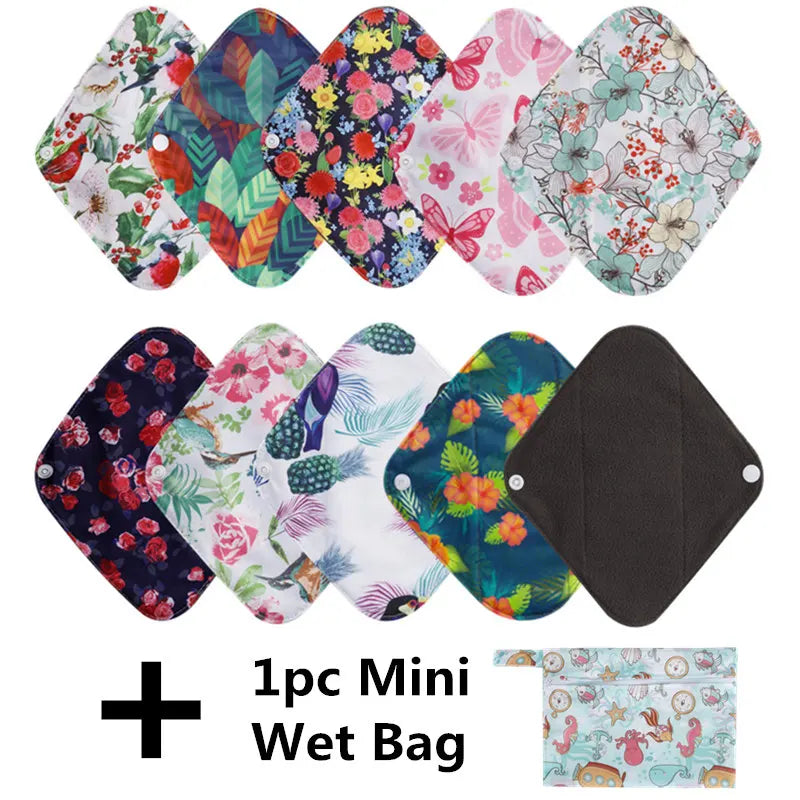 10PCS Reusable Pads Bamboo Charcoal Sanitary Pads Washable Panty Liner Pads